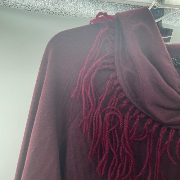 French Laundry Womens Cowl Neck Top Long Sleeve Maroon Size Large Fringe - Picture 5 of 8